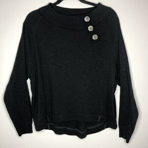 We The Free Women's Small Black Mock Neck Button Detail Long Sleeve Knit Sweater